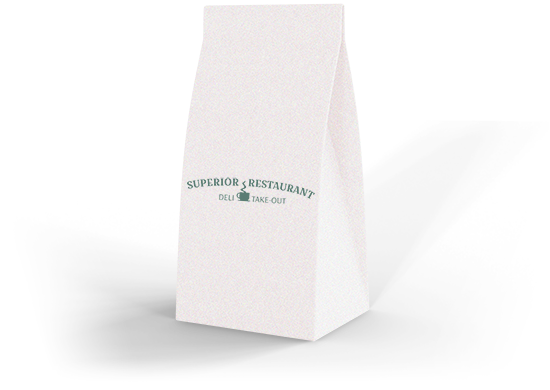A white paper take-out bag
